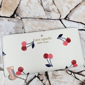 #bagsavenue fast ship Dancing Cherrie Cherry Large Slim Bifold Wallet Kate Spade